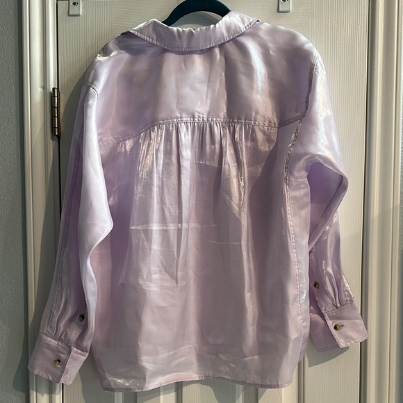 Pilcro Anthropologie Long Sleeve Lilac Popover Blouse Medium Chic Shimmer - Picture 6 of 12